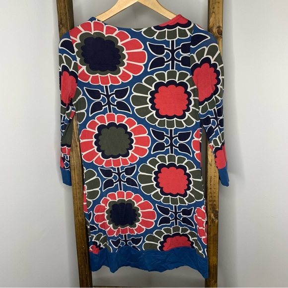 Boden Dress Tunic US 4 Multicolor Bold Floral Stretch Knit Retro 3/4 Sleeve - Picture 6 of 6